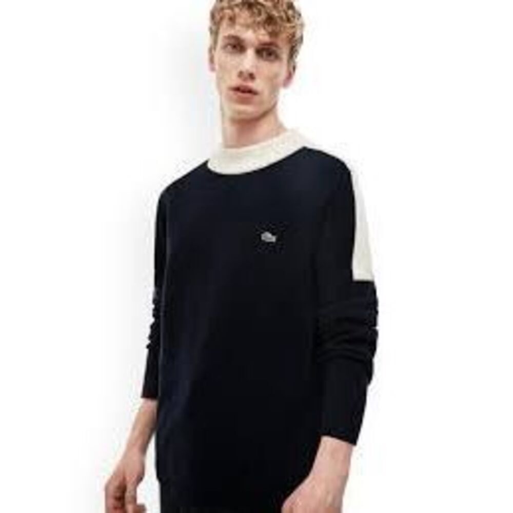 Lacoste Colourblock  Woolen Pullover Sz 2XL France 7 Navy White